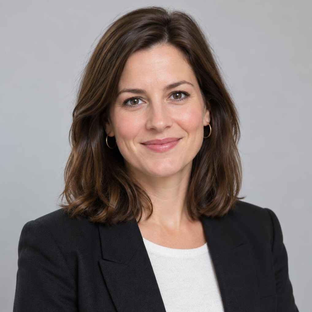 Studio portrait of a European woman journalist smiling