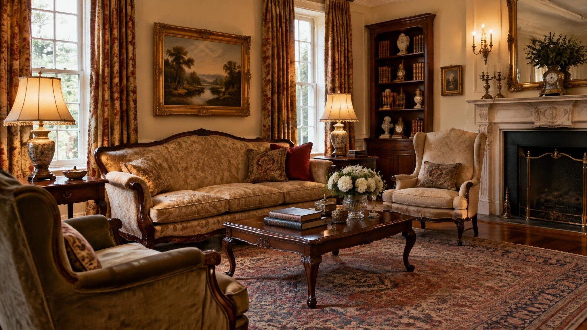 Elegant vintage decorated living room interior
